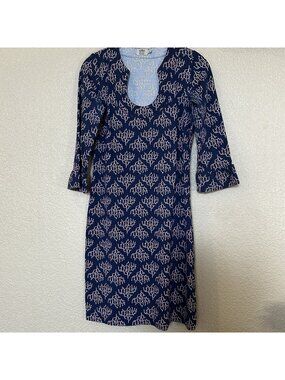 Katherine Way Dress Blue Pink Coral UPF 50+ Versaway Resort  Wrinkle Resistant